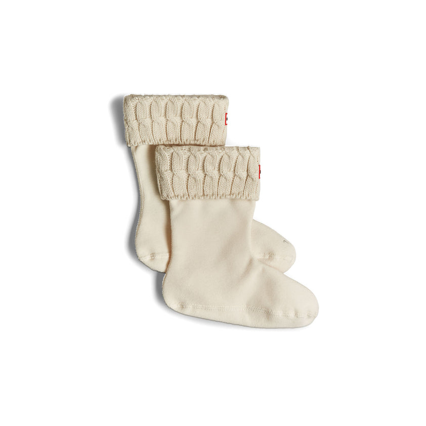 Recycled 6 Stitch Cable Cuff Short Boot Socks Hunter White