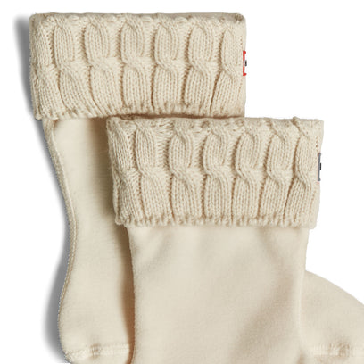 Recycled 6 Stitch Cable Cuff Short Boot Socks Hunter White