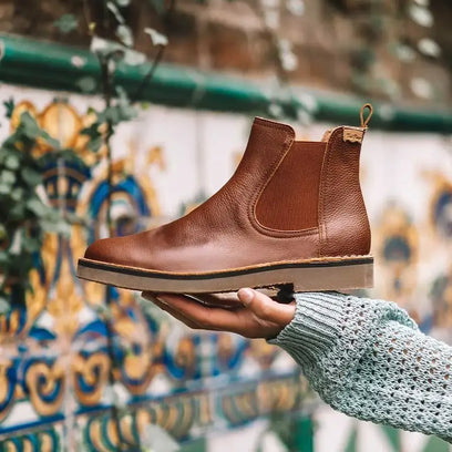 Isa-PO Damen Leder Chelsea Boots Camel