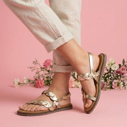 Jona Damen Leder-Sandalen Gold