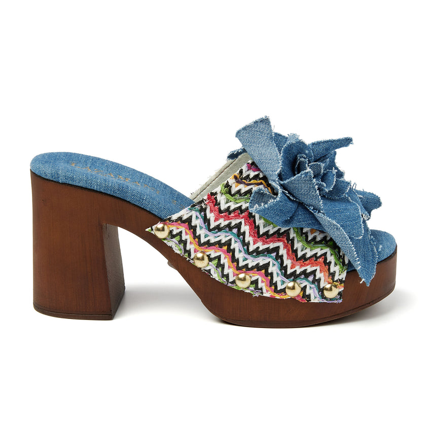 Donna Damen Clogs Raffia Denim