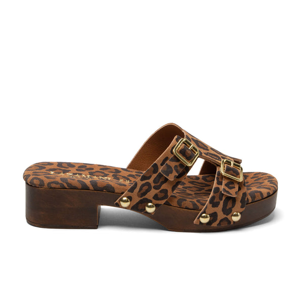 Aria Damen Wildleder-Clogs Leopard