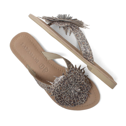 Nomi Damen Wildleder-Zehentrenner Silver Leopard