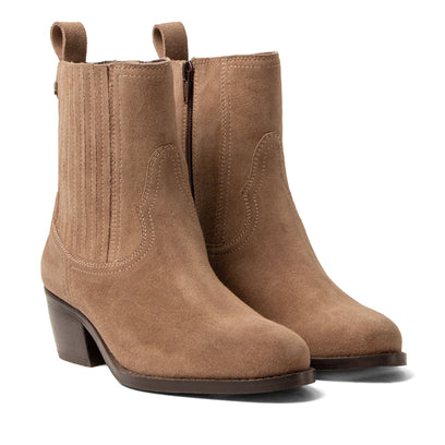 An Damen Wildleder-Stiefeletten Taupe