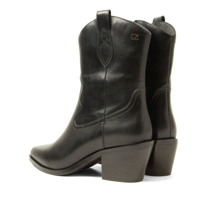 Lu Damen Leder Cowboy-Stiefel Black