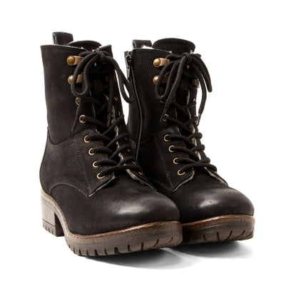 Kia Damen Leder-Schnürboots Black