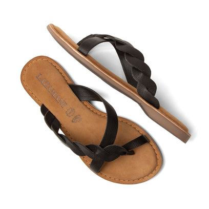 Avi Damen Leder-Zehentrenner Black