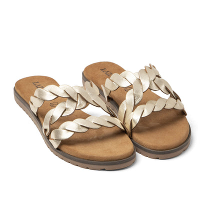 Edsi Damen Leder-Pantoletten Gold