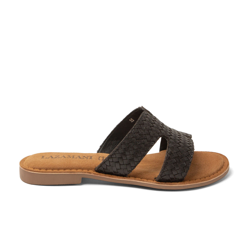 Puck Damen Leder-Pantoletten Black