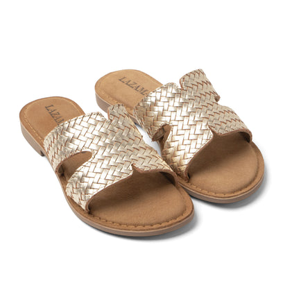Puck Damen Leder-Pantoletten Gold