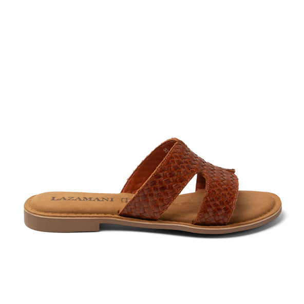 Puck Damen Leder-Pantoletten Tan