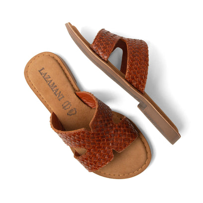 Puck Damen Leder-Pantoletten Tan