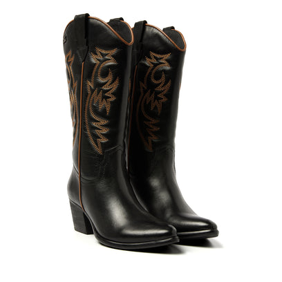 Gisele Damen Leder Cowboy-Stiefel Black