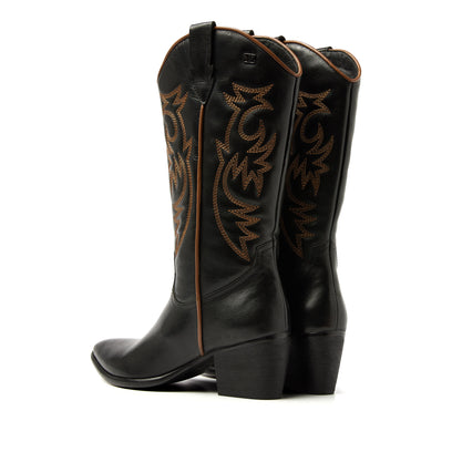 Gisele Damen Leder Cowboy-Stiefel Black