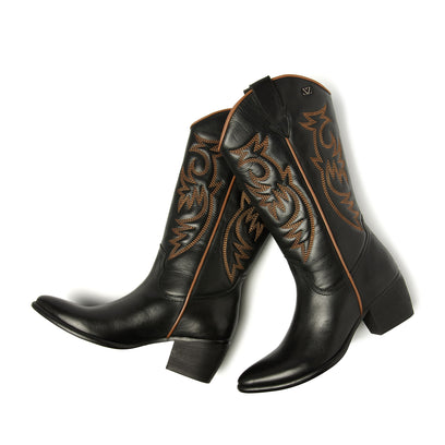 Gisele Damen Leder Cowboy-Stiefel Black