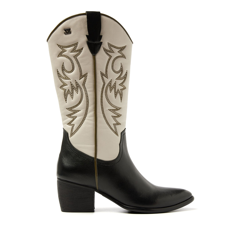 Gisele Damen Leder Cowboy-Stiefel Off-White