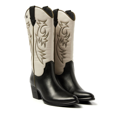 Gisele Damen Leder Cowboy-Stiefel Off-White