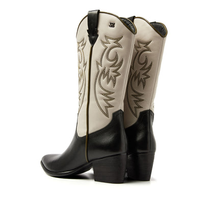 Gisele Damen Leder Cowboy-Stiefel Off-White