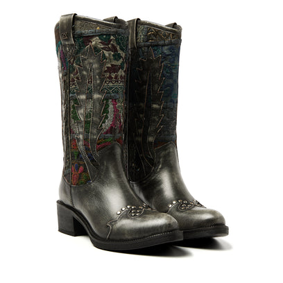 Paige Damen Leder-Stiefel Silver