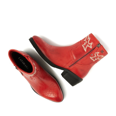 Solange Damen Leder Cowboy-Stiefeletten Red