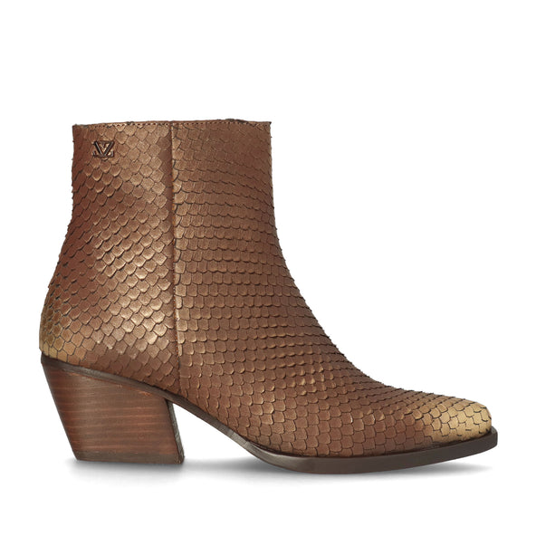 Phoebe Damen Leder-Stiefeletten Gold/Brown