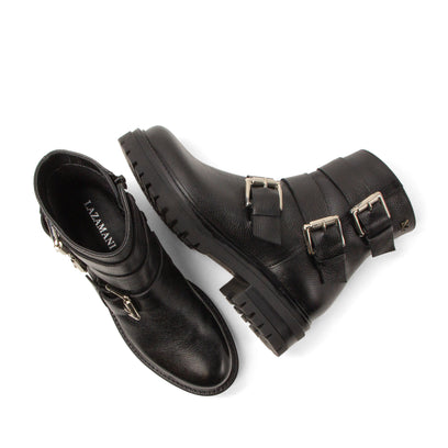 Reine Damen Leder Biker-Boots Black