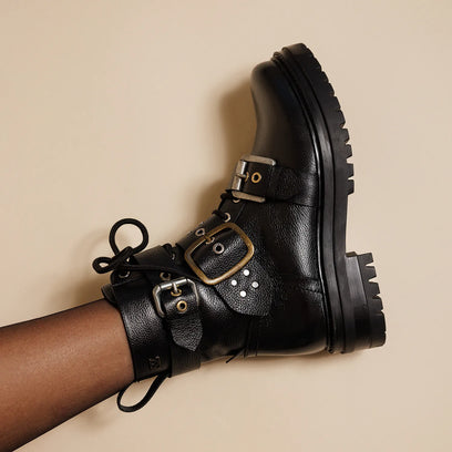 Abby Damen Leder Biker-Boots Black