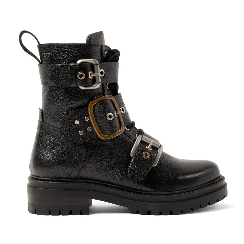 Abby Damen Leder Biker-Boots Black