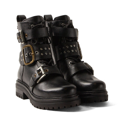 Abby Damen Leder Biker-Boots Black