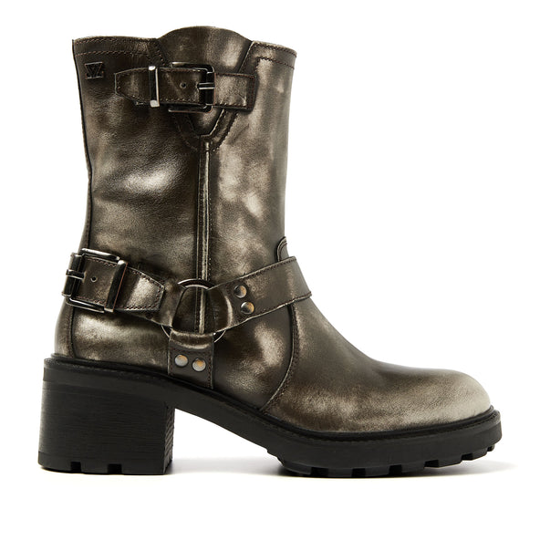 Leona Damen Leder Biker-Boots Pewter