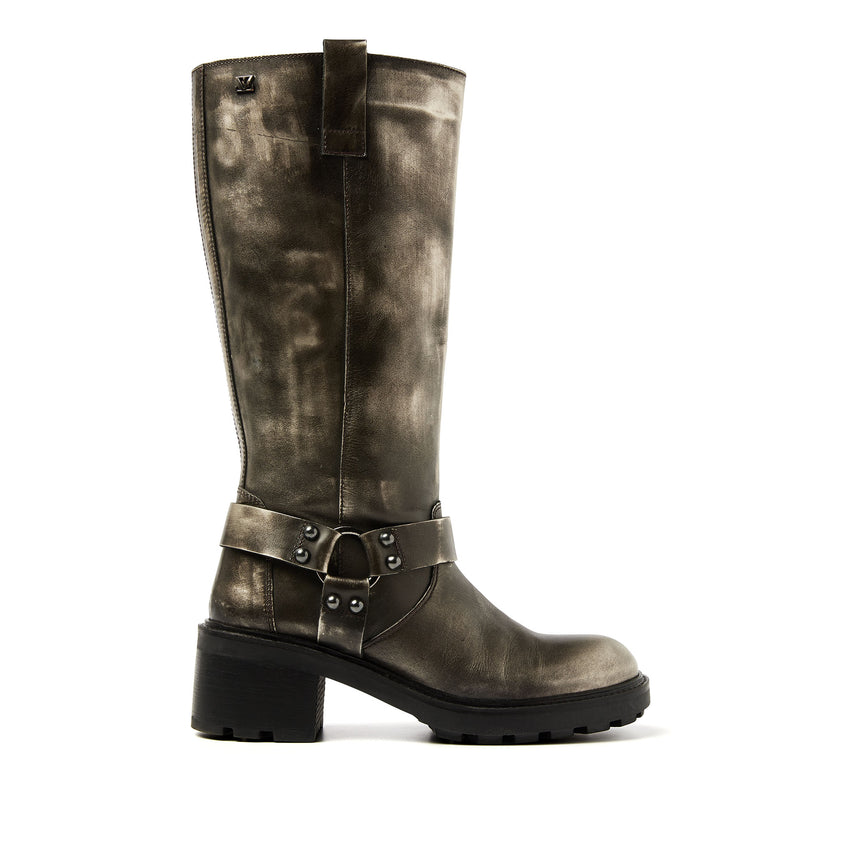 Salome Damen Leder Biker-Boots Pewter