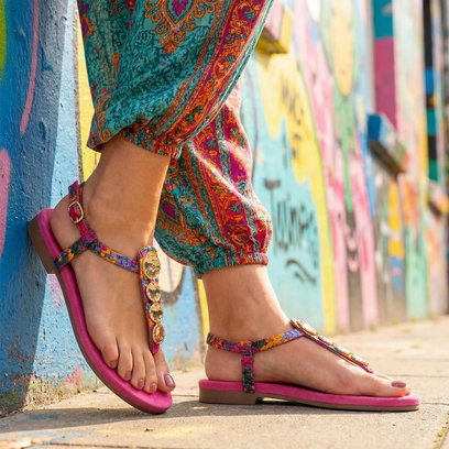 Lynn Damen Leder-Sandalen Fuxia