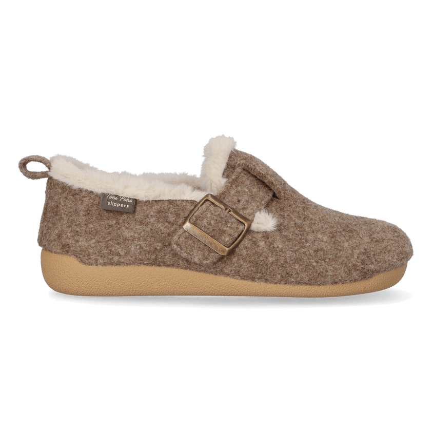 Moni-FP Damen Filz-Hausschuhe Taupe
