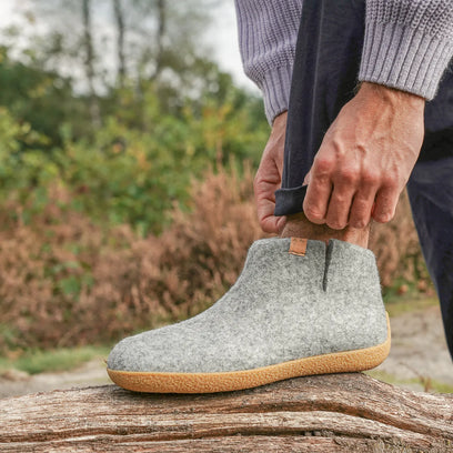 Rabara Maha Wollfilz-Hausschuhe Marbled Light Grey