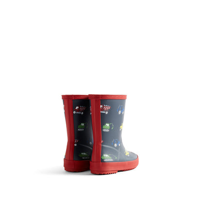 Original Kids First Constuction Print Wellington Boots Hunter Navy/Military Red