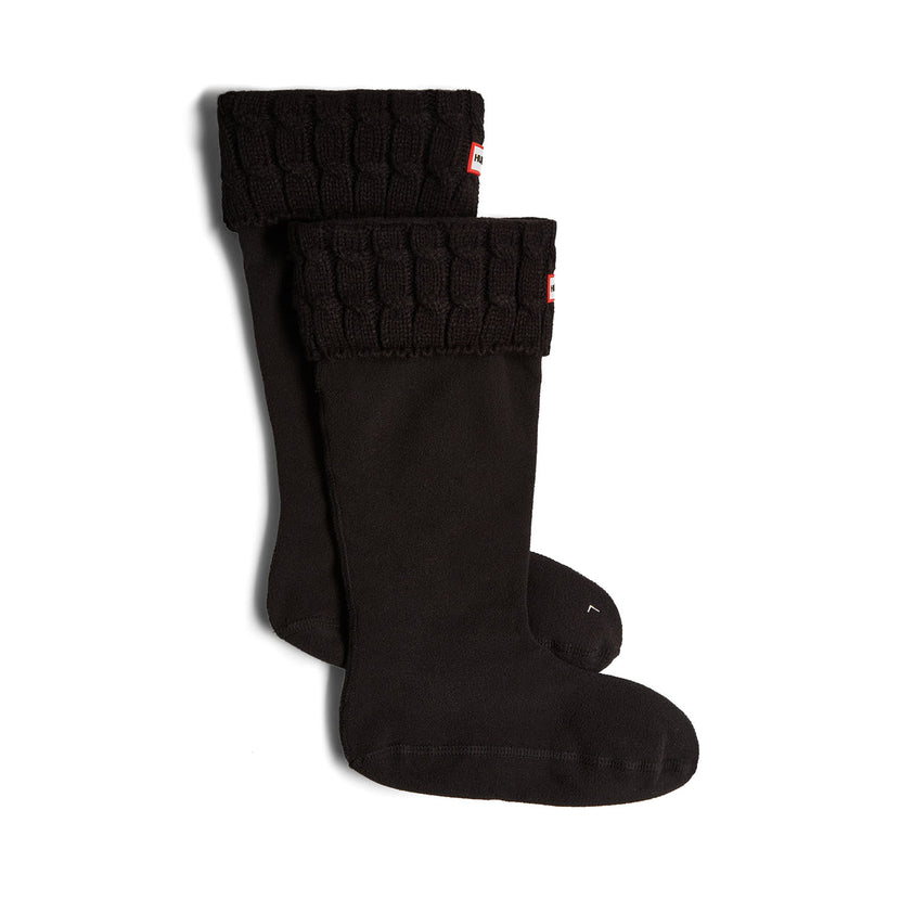 Recycled 6 Stitch Cable Cuff Tall Boot Socks Hunter Black