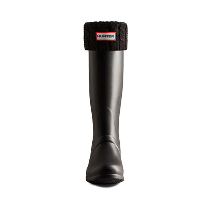 Recycled 6 Stitch Cable Cuff Tall Boot Socks Hunter Black