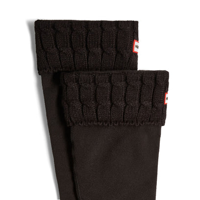 Recycled 6 Stitch Cable Cuff Tall Boot Socks Hunter Black