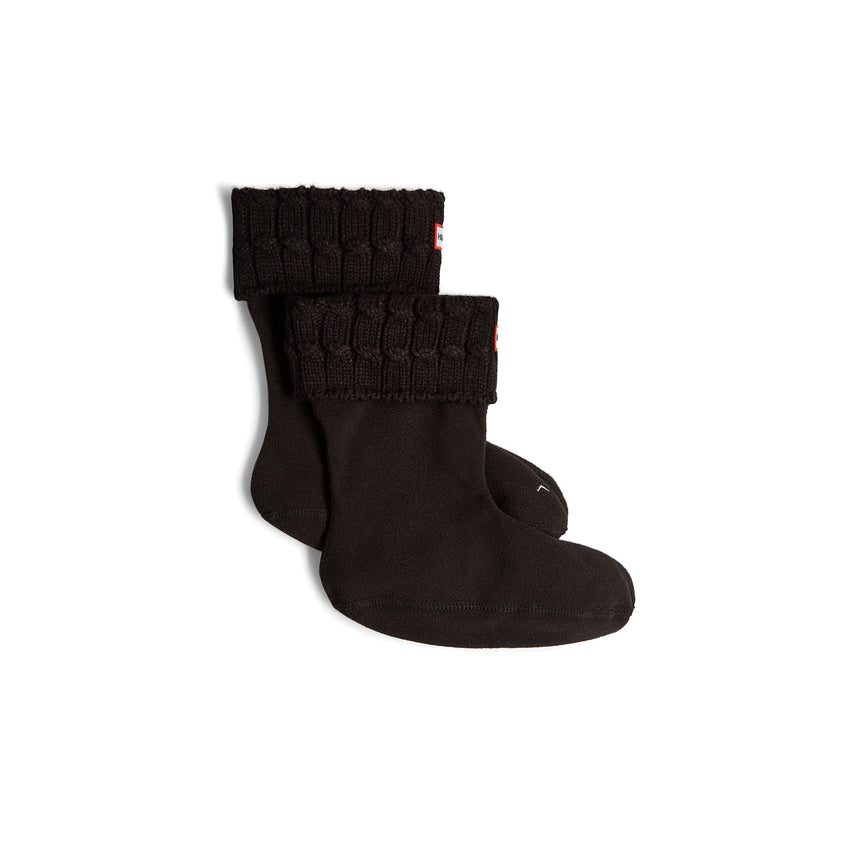 Recycled 6 Stitch Cable Cuff Short Boot Socks Hunter Black