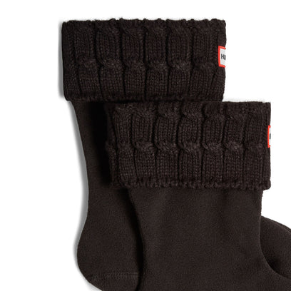 Recycled 6 Stitch Cable Cuff Short Boot Socks Hunter Black