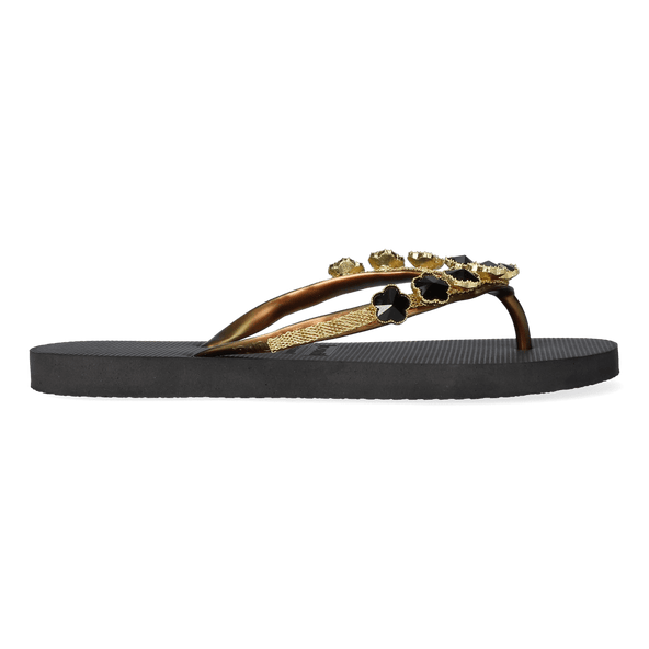 Black Flower Damen Flip Flops Black