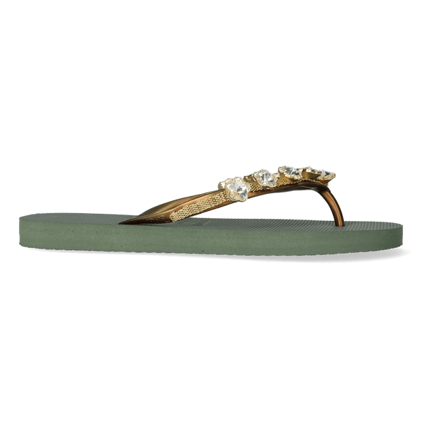 Crystal Flower Damen Flip Flops Army Green