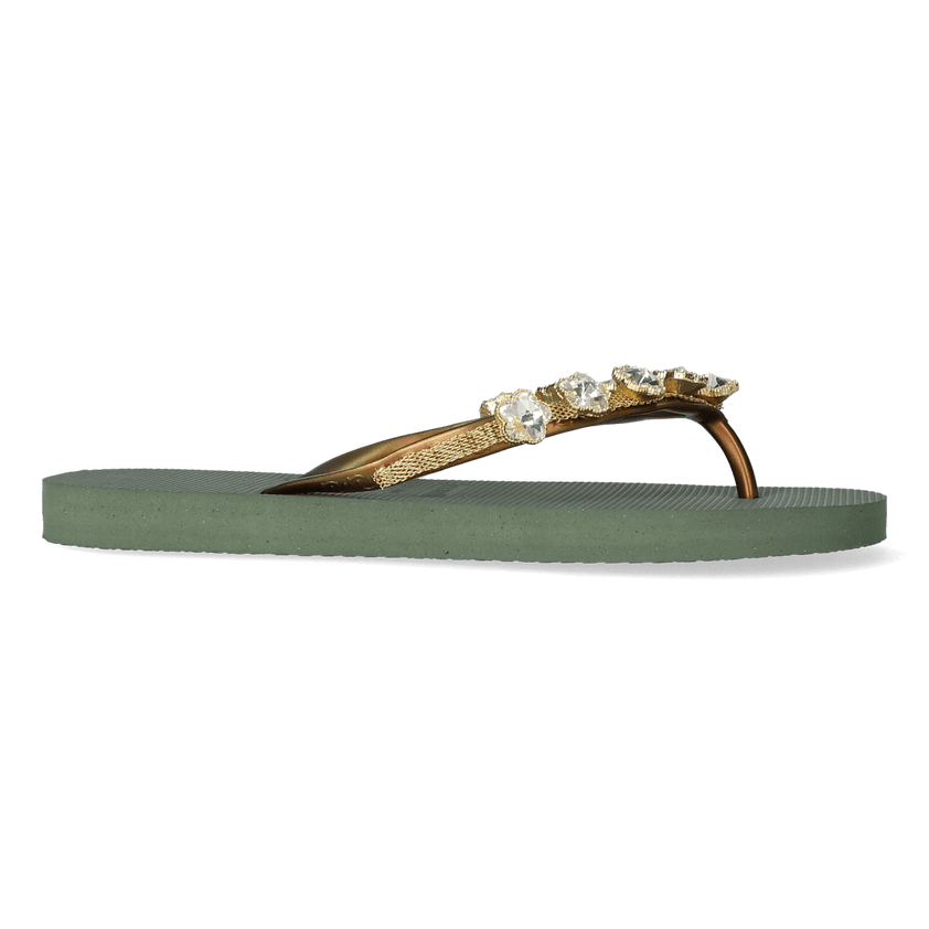 Crystal Flower Damen Flip Flops Army Green