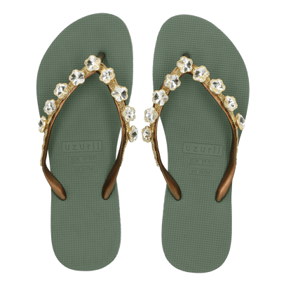 Crystal Flower Damen Flip Flops Army Green