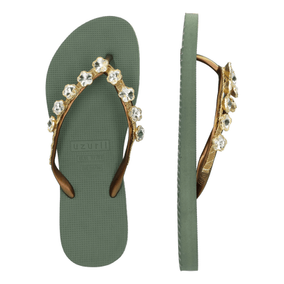 Crystal Flower Damen Flip Flops Army Green