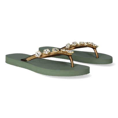 Crystal Flower Damen Flip Flops Army Green
