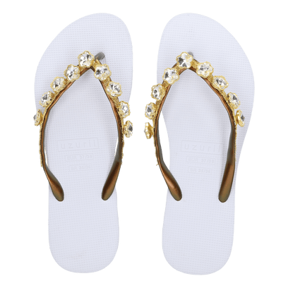 Crystal Flower Damen Flip Flops White