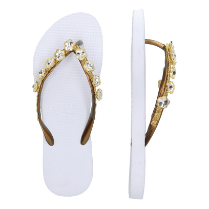 Crystal Flower Damen Flip Flops White