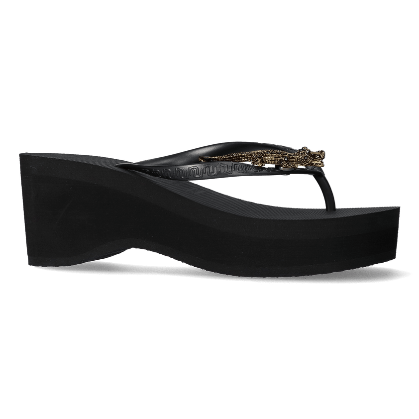 Black Crocodile Switch High Heel Damen Zehentrenner Black