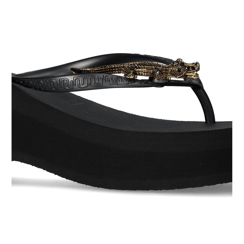 Black Crocodile Switch High Heel Damen Zehentrenner Black